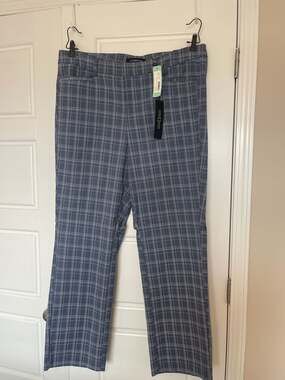 Liverpool Women's Harper Printed Bootcut Plaid Trousers Blue 16W Blue